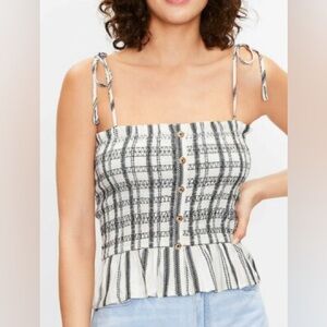 Loft Striped Poplin Smocked Cami Tank Top Shirred NWT Sz Medium Women Tie Straps